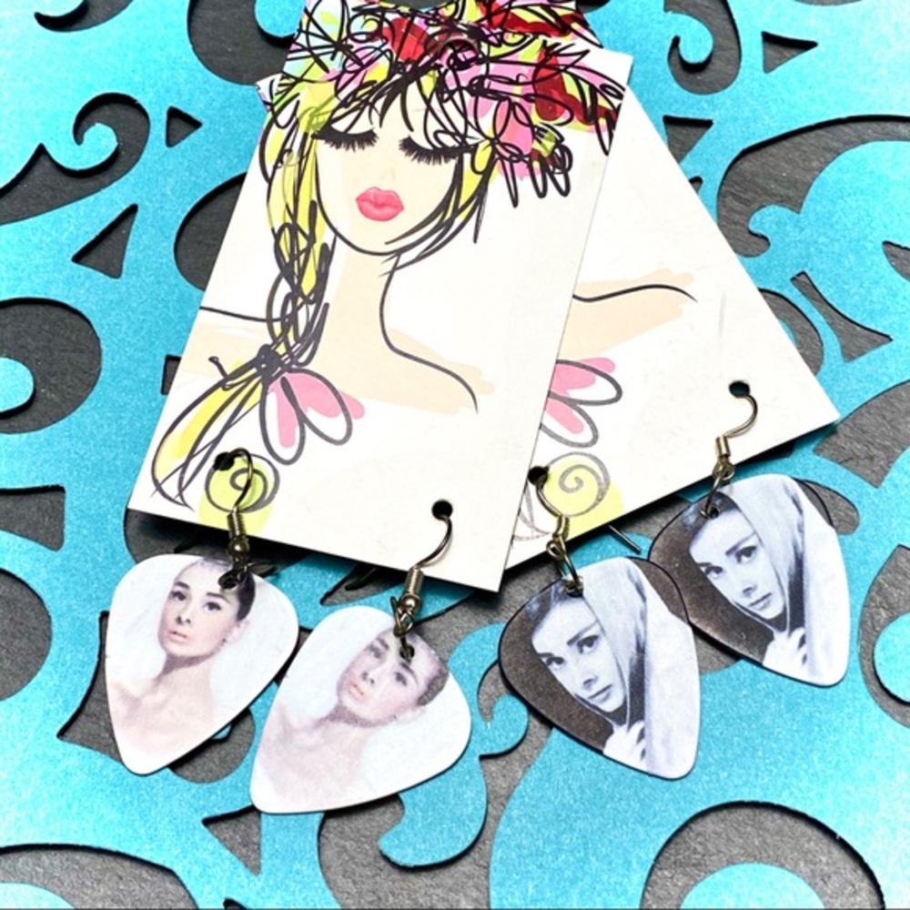 Audrey Hepburn Guitar Pick Earrings